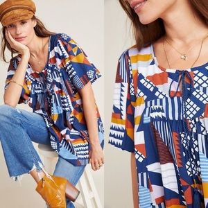 Anthropologie Ventura Abstract Blouse Porridge 1X